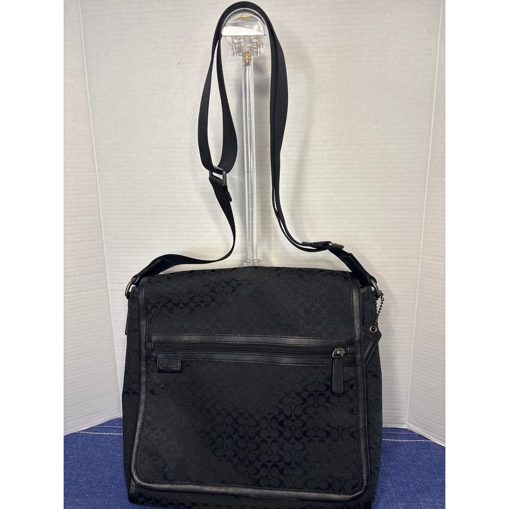 Coach Messenger Bag Black Signature C Jacquard Canvas Leather Crossbody F70699